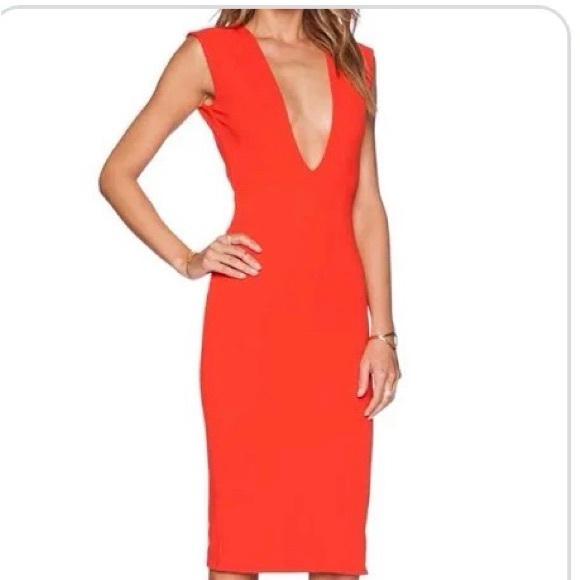 Solace London Red Plunge Midi Dress - Picture 3 of 4